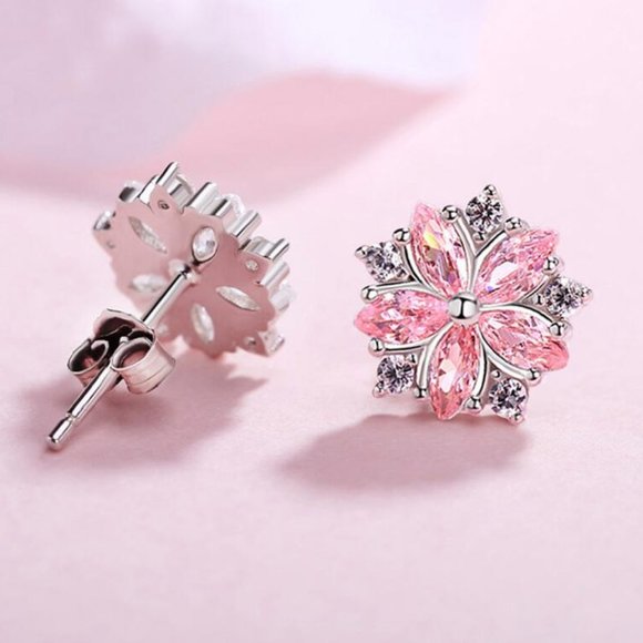 NEW 925 Sterling Silver Diamond Flower Earrings S - Picture 6 of 8